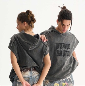<strong>Men's</strong> Hooded Sleeveless <strong>Vest</strong> Trendy Cotton Blend Street Style Loose Fit Letter Patchwork Distressed T-Shirt-Durable Moisture - Product Image 2