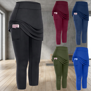 High Waist Yoga <b>Leggings</b> <b>With</b> <b>Pockets</b> Solid Color Full Length Spandex Polyester Elastic Waist Asymmetric Design Women's Pants - Product Image 4