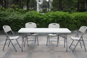 Недорогой складной белый пластиковый прямоугольный стол для кемпинга с регулируемой высотой 4 фута