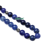 Perles de prière musulmanes unisexes en agate bleue veine de dragon de 10 mm, plaquées argent, de haute qualité, vente en gros, marque Winon