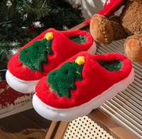 Nouveau Produit, Sandales à Plateforme en Coton Motif Sapin de Noël à Semelle PVC, Doublure en Fourrure Artificielle, avec Nouveaux Matériaux de Gros
