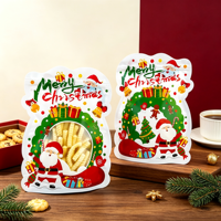 Sac refermable autoportant avec motif de chaussette de Noël et impression Père Noël pour l'emballage de friandises et biscuits de Noël
