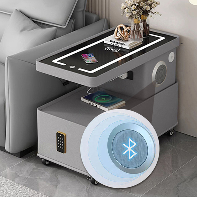 New Glass Rotating Coffee Table with Wheels Storage Space; Modern Italian-Style Minimalist Sofa Side Table for Small Apartments