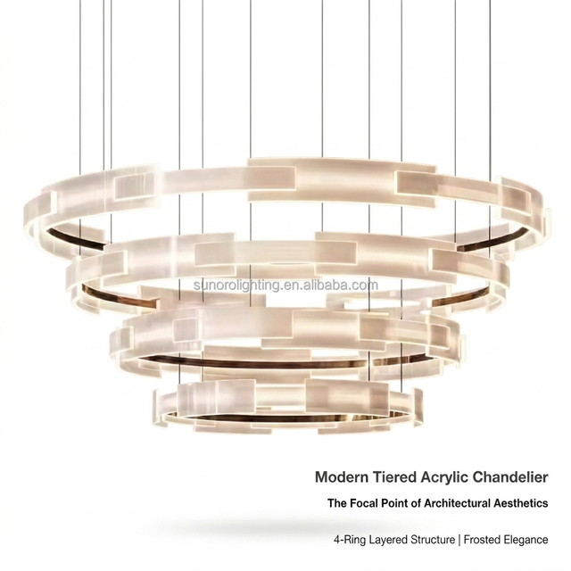 Modern Luxury 4 Rings LED Chandelier Aluminum Silver Circle Pendant Light 3CCT Changeable Hanging Lamp Hotel Lobby for CE 2-Year