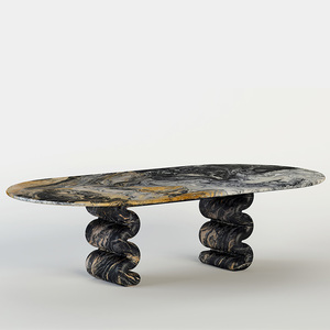 Table à manger longue en pierre noire de luxe Kumusi - Product Image 1