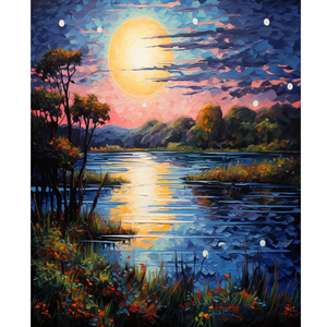 ชุดภาพวาดด้วยเม็ดเพชรแบบทำมือขนาด30x40ซม. ปักลายทิวทัศน์คืนดวงจันทร์ทะเลสาบแบบไขว้สำหรับตกแต่งบ้านเรื่องทิวทัศน์ - Product Image 1