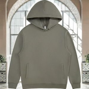 Sweat-shirt à capuche vert olive pour homme, coupe classique, couleur unie, décontracté, en molleton français, avec poches, pour l'automne - Product Image 2