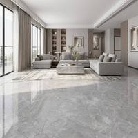 Carrelage de sol en porcelaine émaillée polie effet marbre gris 600x600mm, finition brillante gris argenté, effet pierre, pour salon, hôtel, projet OEM
