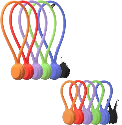 Magnetic Releasable Snap-On Silicone Cable Ties Reusable Twist Ties for Bundling Electrical Cables