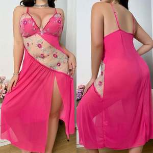 H3933 2024 Nuevo Diseño, Camisón Sexy, Maxi Vestido de Encaje con Bordado Floral, Abertura Lateral Irregular, Lencería Sexy - Product Image 6