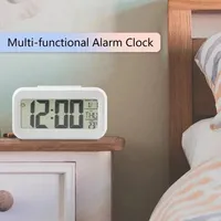 Reloj Despertador Digital LED Multifunción Moderno, Decoración de Escritorio Cuadrada de Plástico, Calendario Electrónico de Escritorio para Dormitorio, Pantalla de Hora