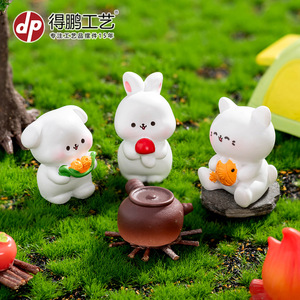 Figurines d'animaux de survie en pleine nature : lapin, chaton, chiot, cochon miniature – Ornements de bureau et de voiture en résine, décoration artisanale, 5-7 ans, unisexe - Product Image 3