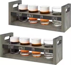 Plateaux de service personnalisés en bois avec logo de marque pour bière et whisky, avec 4 verres de dégustation peints pour Big Whale <span class=keywords><strong>Italie</strong></span> - Product Image 1