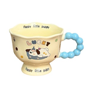 Cute Cartoon Ceramic <b>Mug</b> With Beaded Handle Rabbit And Dog Design For Girls Gift Present Occasion - Product Image 3