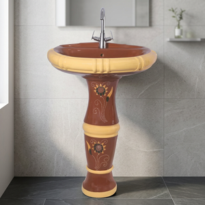 Lavabo de Granito con Pedestal Cuadrado de Cerámica Color Café Victoriano, Diseño Ecológico para Exportación a India, Lavabo de Piedra - Product Image 1