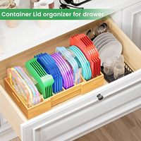 Organisateurs de couvercle en bambou extensibles 3 séparateurs réglables Couvercles en plastique Conteneur alimentaire Porte-couvercle Organisateur Bac de rangement