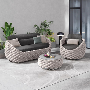 Ensemble <span class=keywords><strong>de</strong></span> canapés d'extérieur modernes à prix abordable avec structure <span class=keywords><strong>en</strong></span> <span class=keywords><strong>aluminium</strong></span> et rotin tressé pour cour <span class=keywords><strong>de</strong></span> ferme, <span class=keywords><strong>salon</strong></span> et usage hôtelier - Product Image 2