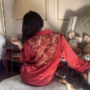 <span class=keywords><strong>Pigiama</strong></span> di Lusso in <span class=keywords><strong>Seta</strong></span> Ghiaccio da Donna, Bianco Moonlight, Abbigliamento da Casa Primaverile, con Pizzo e Schiena Scoperta, Maniche Lunghe e Pantaloni Lunghi - Product Image 4