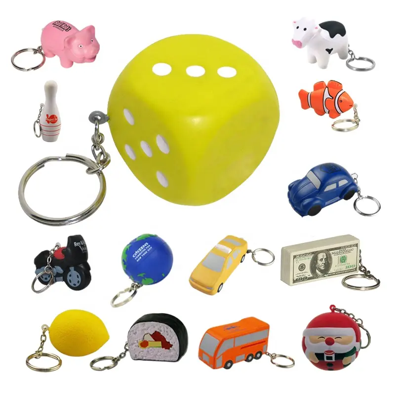 Stress Ball Keychain Customized Dice Pu Foam Stress Relief Toy With Logo Printed Stress Ball