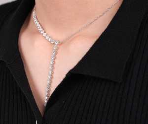 Collier Lariat Délicat en Y en Or Blanc 14K Plaqué Rhodium avec Diamant de Laboratoire, Luxe pour Femme - Meilleure Vente - Product Image 6