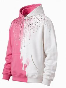Sudadera con Capucha para Hombre, 100% Algodón, Antiarrugas, Degradado Rosa Blanco, Estampado de Diamantes de Imitación, Corte Regular, Informal, para Otoño - Product Image 5