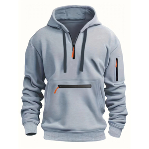 Sweat à capuche demi-zippé pour homme en coton 100% de qualité supérieure, style streetwear décontracté, léger et respirant, vente en gros OEM - Product Image 4