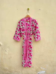 Bata Kimono de Algodón 100% Tejido con Estampado de Dibujos Animados para Mujer, Camisón de Verano Hecho a Mano, Cuello en V, Cintura Elástica, Largo Completo, ODM - Product Image 3