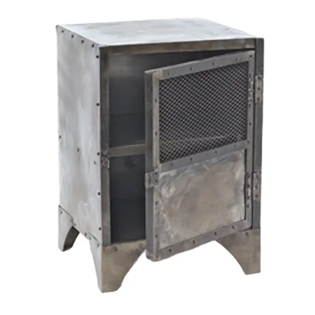 Antique Industrial Bedroom Furniture Iron 1 Door Storage Bedside Nightstand Side Table