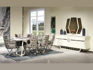 Juego de Comedor Moderno de Lujo en Madera de Teca Sólida, Mesa Rectangular Dorada con 6 Sillas, Muebles Contemporáneos para Cocina de Villa - Product Image 2