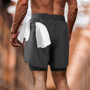 High Elastic Waistband 2 in 1 Gym <b>Shorts</b> For <b>Men</b> Drawstring Closure Type Inner <b>Compression</b> Liner Pocket <b>Shorts</b> OEM Service - Product Image 3