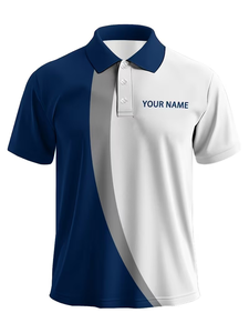 Men's Blue <b>White</b> Solid Front Printed Shirt Short Sleeve Digital Printing Jersey Knitted Breathable Quick Dry OEM Service - Product Image 2
