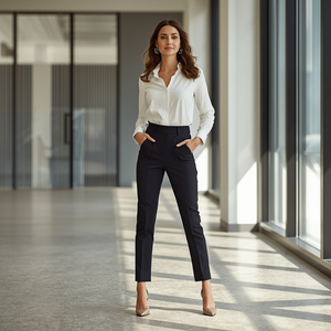 Pantalons de bureau élégants pour femmes, pantalons de travail formels, taille haute, confortables, vêtements de travail, fabrication OEM, vente en gros - Product Image 2