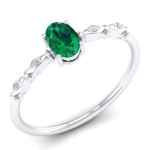 Bagues de fiançailles REYES en or 14 carats de haute qualité avec émeraude taille ovale de 0,5 carat et moissanite, bijoux fins à prix de gros - Product Image 2