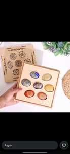 7 <b>Chakra</b> Engraved Reiki <b>Crystal</b> <b>Set</b> in a wooden storage box. Oval Gemstone Stones in Wooden Box Home Decoration Polished - Product Image 3