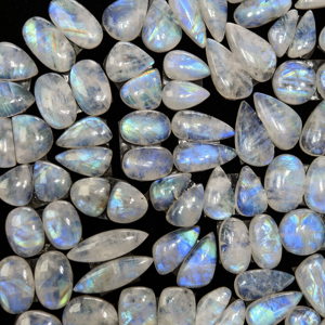 Lote al por mayor de pares de piedras de piedra lunar arcoíris natural para la fabricación de joyas, 12x8x3mm 21x6x3mm, promedio 9 quilates - Product Image 3