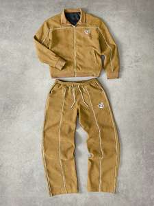 Ensemble unisexe veste et pantalon à manches longues couleur unie minimaliste, survêtement évasé personnalisé, streetwear léger, design Hiver 2026 - Product Image 2