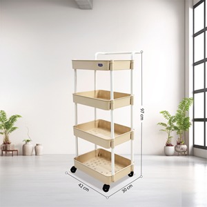 White 3 Tier Rolling Storage <b>Trolley</b> Plastic Organizer Cart <b>with</b> Handle and <b>Wheels</b> for <b>Kitchen</b> Bathroom Office - Product Image 4
