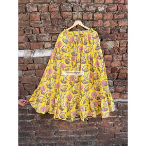 Women's Summer <b>Skirt</b> Boho Gypsy Long Midi <b>Skirt</b> Floral Print <b>Skirt</b> 100% Cotton Maxi <b>Skirt</b> Dress With Two Side Pockets - Product Image 1