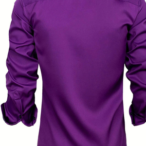 เสื้อเชิ้ตผู้ชายทรงเข้ารูป สีม่วง แขนยาว ปกคอปก ผ้าป๊อปลิน สีพื้น สไตล์สมาร์ทแคชชวล แขนยาวเต็มตัว เหมาะสำหรับใส่ในฤดูใบไม้ร่วง - Product Image 2