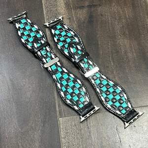 Bracelet de montre en cuir véritable à boucle à dégagement rapide, artisanal, à motif à carreaux, tendance, pour cadeaux - Product Image 4