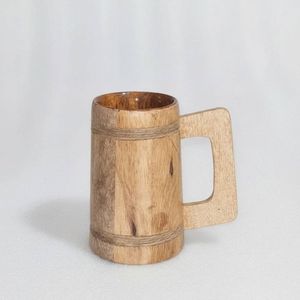 Taza de té de madera con asa, estilo tradicional chino, forma cilíndrica, taza hecha a mano de madera natural para uso doméstico - Product Image 3