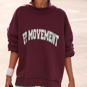 OEM ODM High Quality Cotton Women <b>Mock</b> <b>Neck</b> Long Sleeve Embroidered Front Pullover Sweatshirt <b>Top</b> Breathable Fleece Fabric - Product Image 1