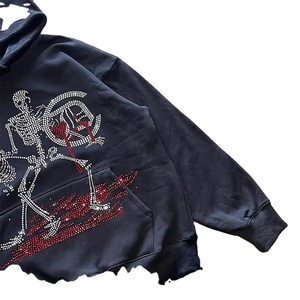 Meilleure vente sweat à capuche homme personnalisé sweat épais à fermeture éclair strass vêtements d'extérieur sweats en polaire éponge française sweats d'hiver à fermeture éclair lourde - Product Image 2