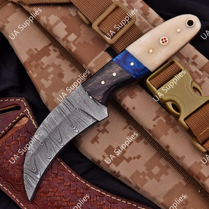 Cuchillo de Hoja Fija de Acero de Damasco con Espiga Completa, OEM/ODM, Venta al por Mayor, Personalizable, para EDC, Caza y Camping al Aire Libre, con Mango de Hueso de Camello y Madera - Product Image 2