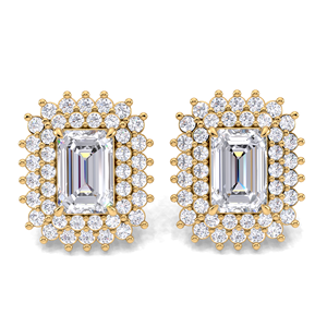 IGI Certified Lab Grown Diamond <b>Emerald</b> Cut Double Halo <b>Stud</b> Earrings 9KT Yellow / White / Rose Gold Rectangle Cluster Earrings - Product Image 4