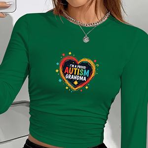 I m A A proud autism grandma เสื้อเชิ้ตแขนยาวสำหรับผู้หญิงสไตล์ Y2K พิมพ์ลายทำจากผ้าถัก - Product Image 1