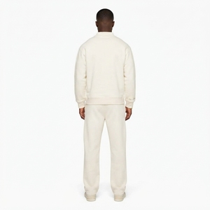 Men Cream Mock Neck Sweatshirt Sweatpants <b>Set</b> Casual Streetwear <b>Matching</b> Clothes Oversized <b>Jogger</b> <b>Set</b> Custom Logo - Product Image 2