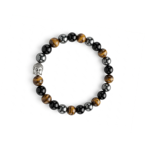 Pulsera con Amuleto de Buda de Pirita, Ojo de Tigre y Hematita de Divine Solutions - Regalo Unisex con Diseño de Paz - Product Image 1
