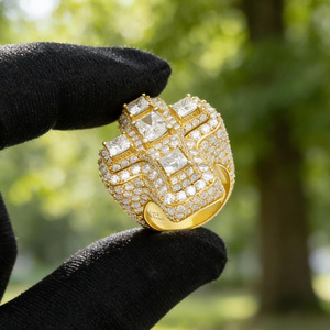 925 Sterling <b>Silver</b> Moissanite Diamond <b>Cross</b> Cocktail <b>Ring</b> Princess Cut Pave Setting Religious Christian Unisex Jewelry for Gift - Product Image 2