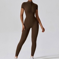 Precio al por mayor RTS: Mono elástico de manga corta con cuello simulado y color liso para mujer, elástico en cuatro direcciones, modelo AS-YJ-512